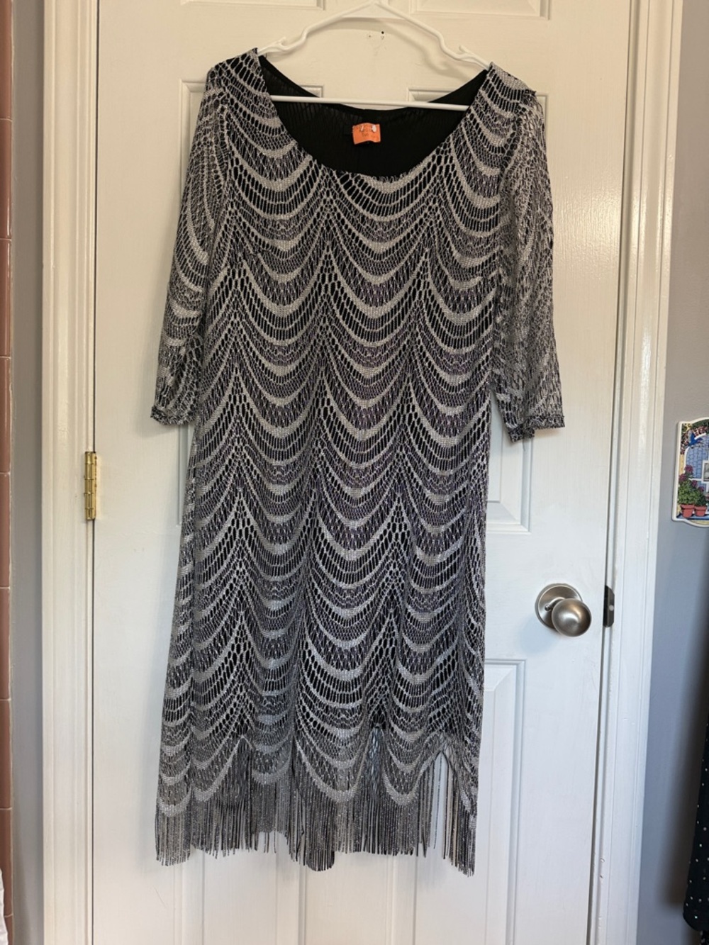 Women's Black & White Fringe Knit Dress